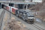 NS 6947 leads a train out of Enola yard